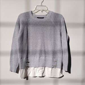 Marc New York Sweater Womens L Lagenlook Gray Rib Knit White Shirt Hem Pullover
